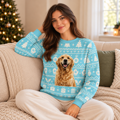 Custom Winter Holiday Pattern Blue Christmas Sweater