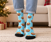 Custom Winter Holiday Pattern Blue Comfort Christmas Socks