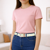 Bone Fiesta Belt with Metal Buckle