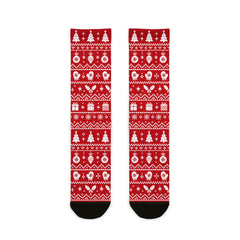 Winter Holiday Pattern Red Comfort Christmas Socks
