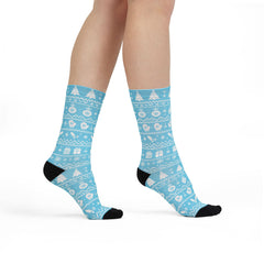 Winter Holiday Pattern Blue Comfort Christmas Socks