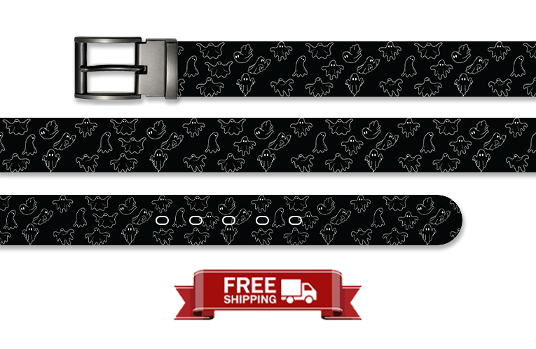 Black Bats And Boo Halloween Belt with Metal Buckle