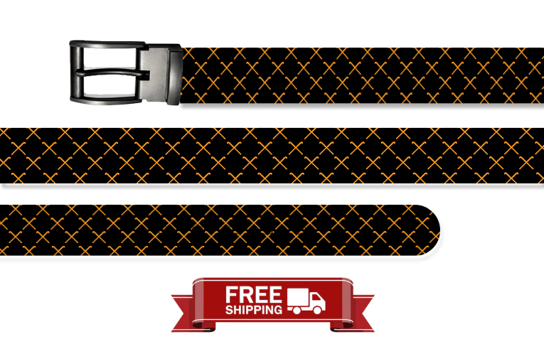 Gold Crossed Clubs Classic Belt With Metal Buckle