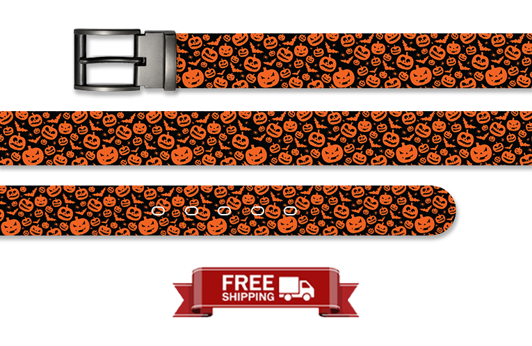 Black Pumpkin Parade Halloween Belt with Metal Buckle