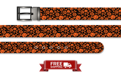 Black Pumpkin Parade Halloween Belt with Metal Buckle