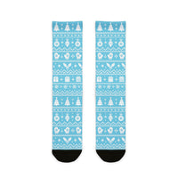 Winter Holiday Pattern Blue Comfort Christmas Socks