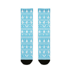 Winter Holiday Pattern Blue Comfort Christmas Socks