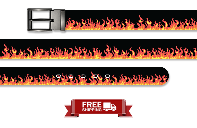 Black Wicked Fire Halloween Belt with Metal Buckle