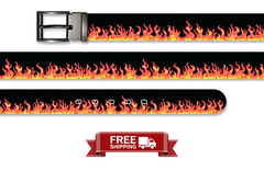 Black Wicked Fire Halloween Belt with Metal Buckle