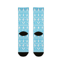 Winter Holiday Pattern Blue Comfort Christmas Socks