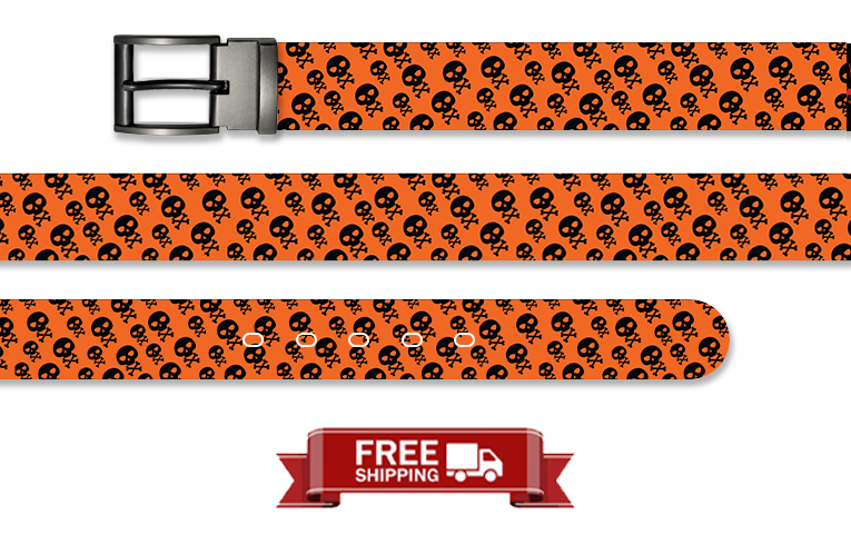 Skull Parade Halloween Belt with Metal Buckle