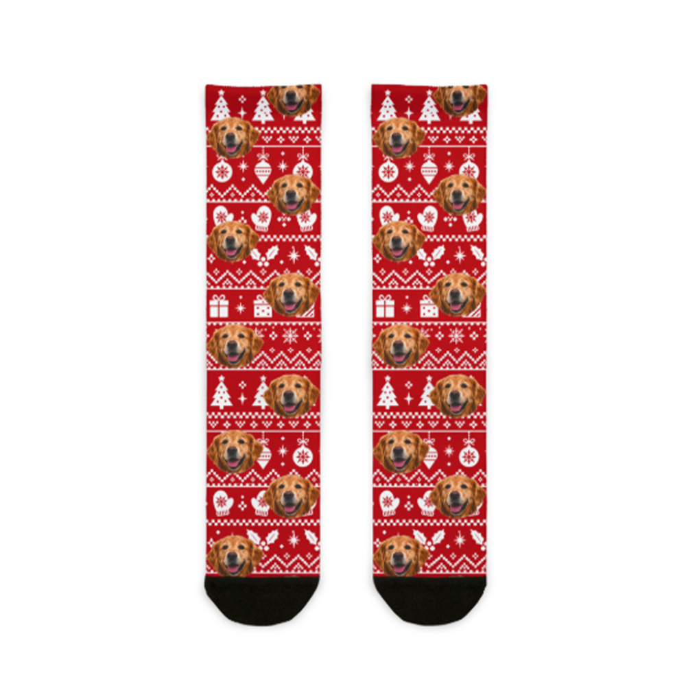 Custom Winter Holiday Pattern Red Comfort Christmas Socks