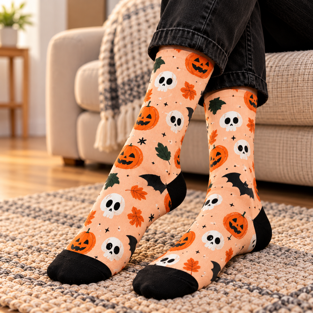 Bats And Pumpkins Halloween Socks