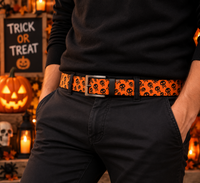 Skull Parade Halloween Belt with Metal Buckle