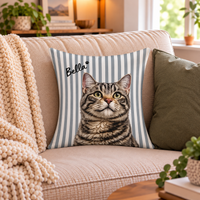 Custom Striped Pet Portrait Pillow