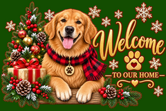 Custom Festive Golden Retriever Welcome Mat