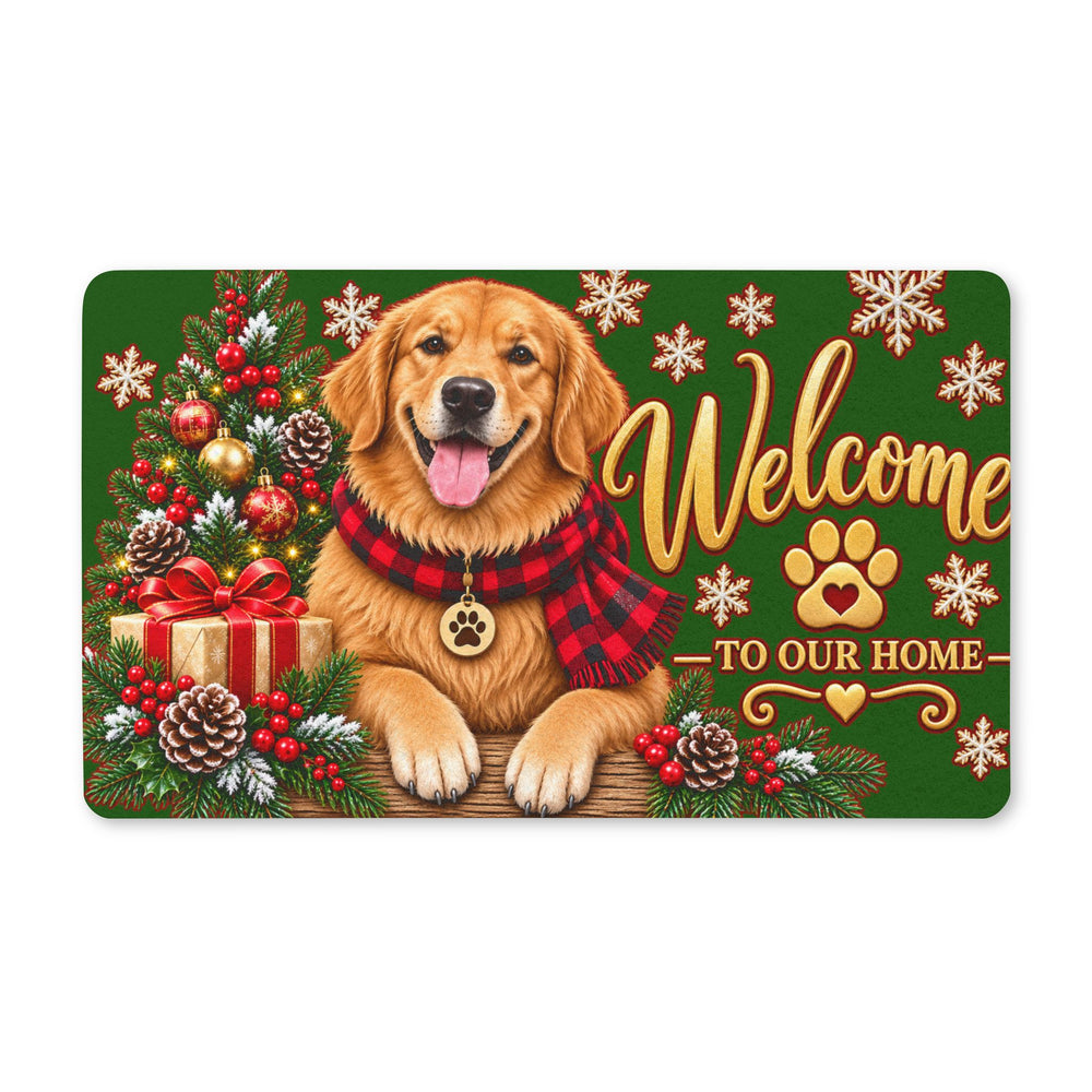 Custom Festive Golden Retriever Welcome Doormat