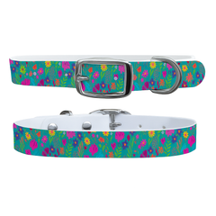 Dog wearing a Meadow Bloom Collar with floral print design