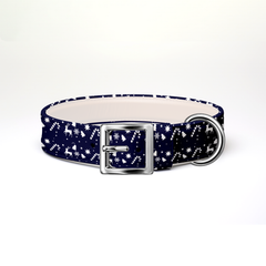 Decorative Christmas Dog Collar Navy Blue